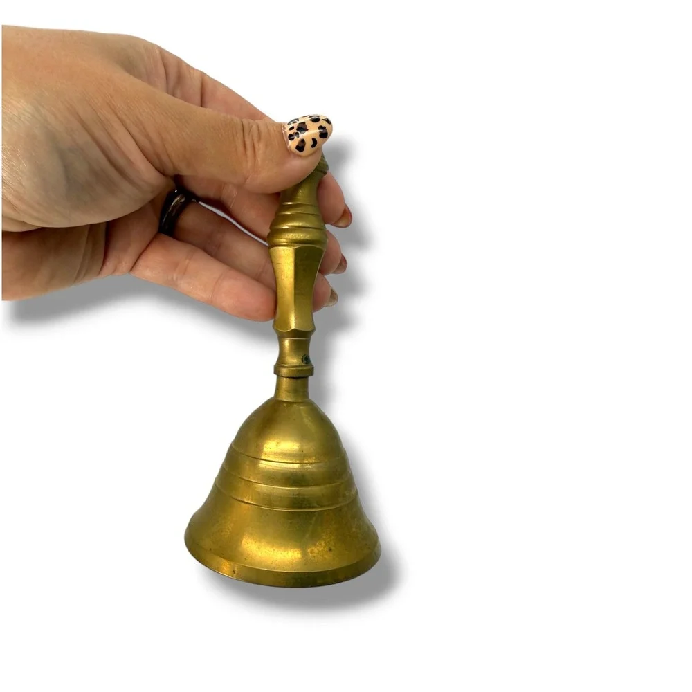 Vintage Solid Brass Hand Bell Made in India Decorative Service Reception Desk